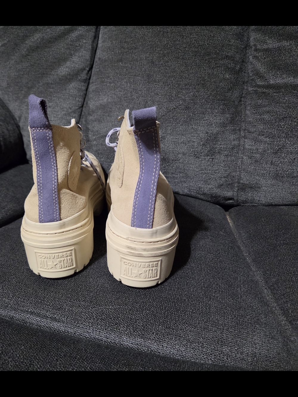 Converse Beige Canvas Platform Lace-Up High-Top Boots with Lavender Accents - Picture 4 of 6